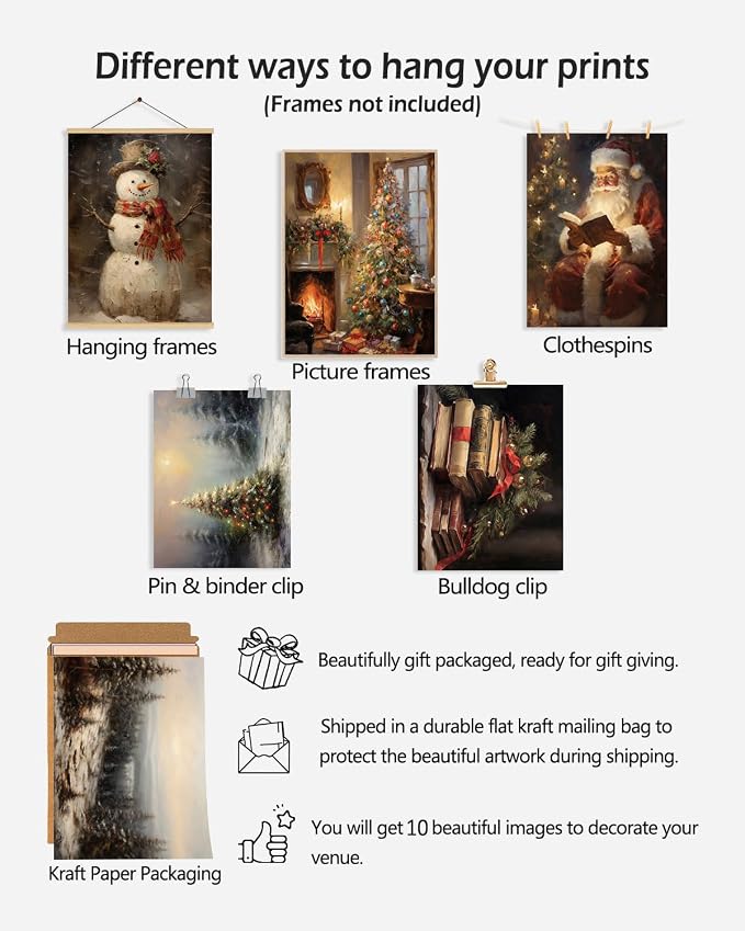KBKBART Christmas Wall Art Prints Set of 10, Winter Christmas Picture Wall - Image 3