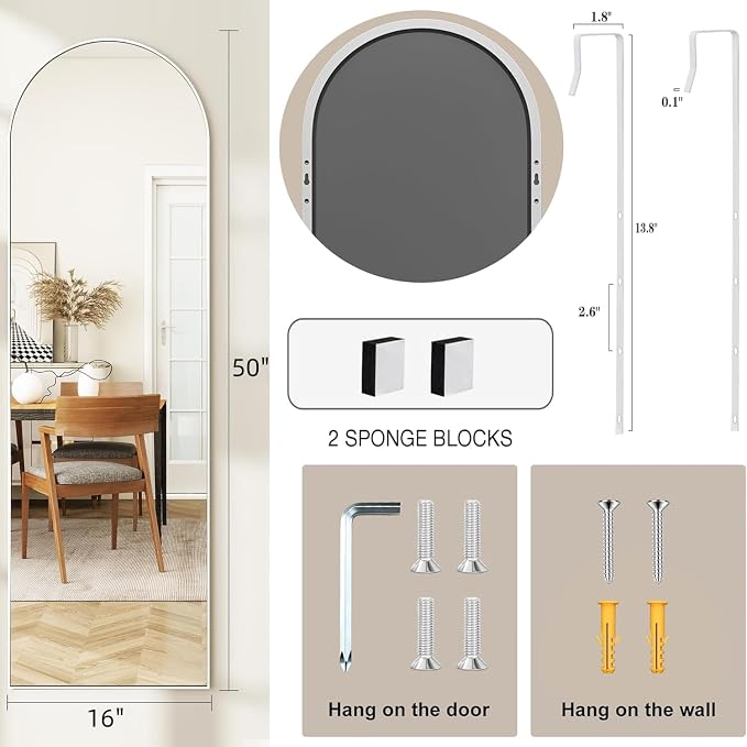 Door Mirror, Arched Full Length Mirror Over The Door, Wall Mirrors - Image 2