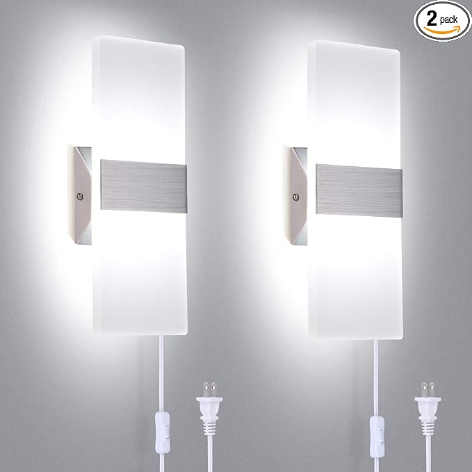 TRLIFE Modern Wall Sconces Set of 2, Wall Sconce Plug in 12W LED 6000K Cool by TRLIFE