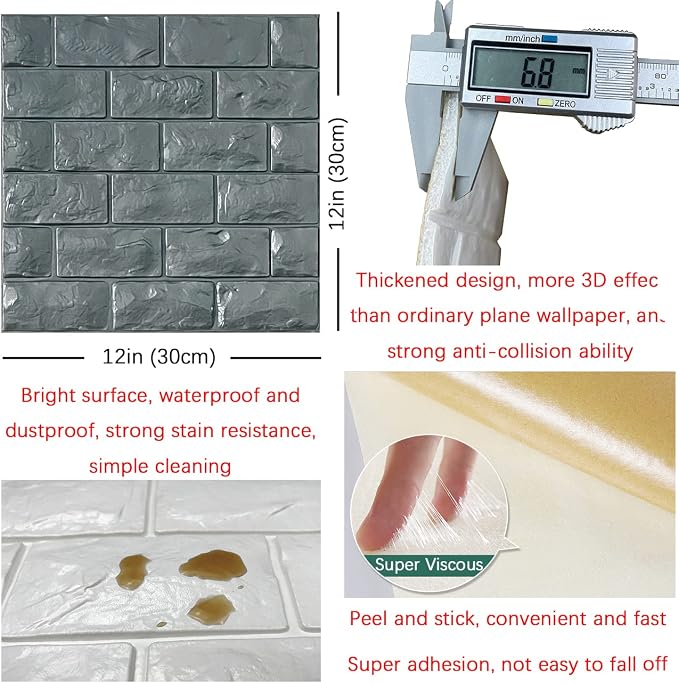 3D Wall Panels Peel and Stick 11PCS Gray Foam Brick Wallpaper - Image 5