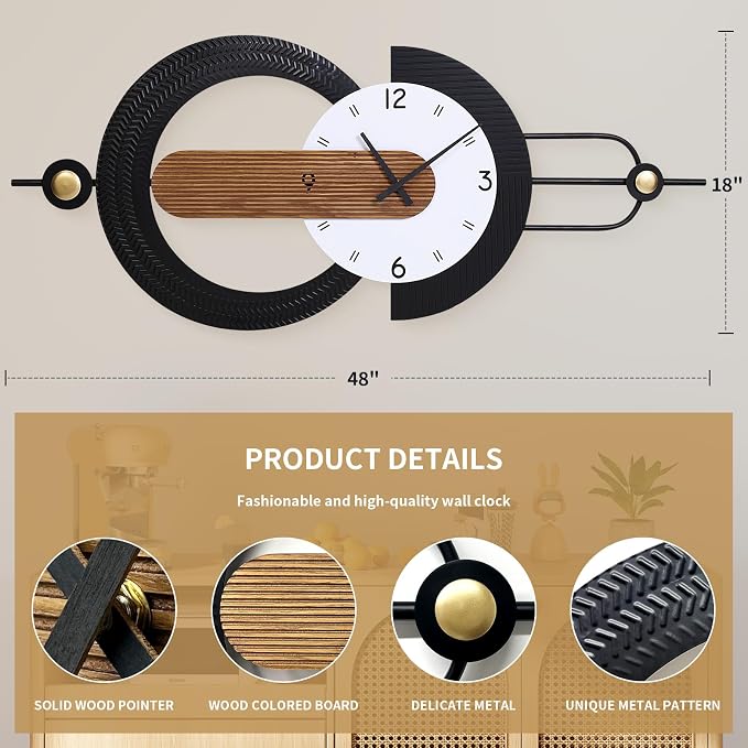 Modern Minimalist Wall Clocks, Silent Non-Ticking Battery Operated, - Image 2