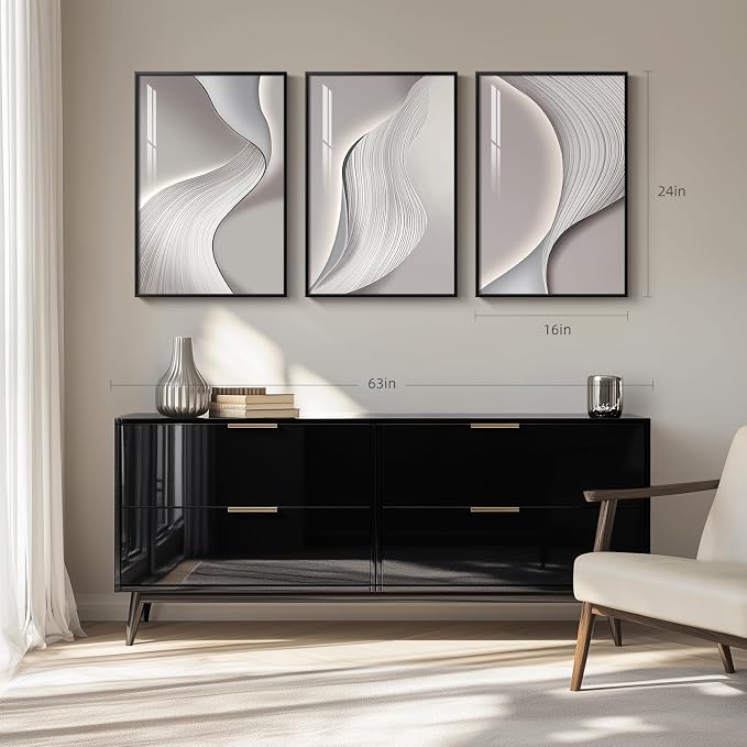 Framed Modern Abstract Wall Art, 3 Piece Minimalist Bright Style Prints - Image 7
