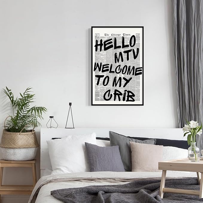 Enlaizhude Hello MTV Welcome To My Crib Quote Poster, Vintage Black White - Image 6