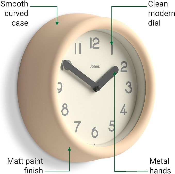 JONES CLOCKS® Fuze wall Clock | Small Round Clock | Beige | Playful Modern - Image 5
