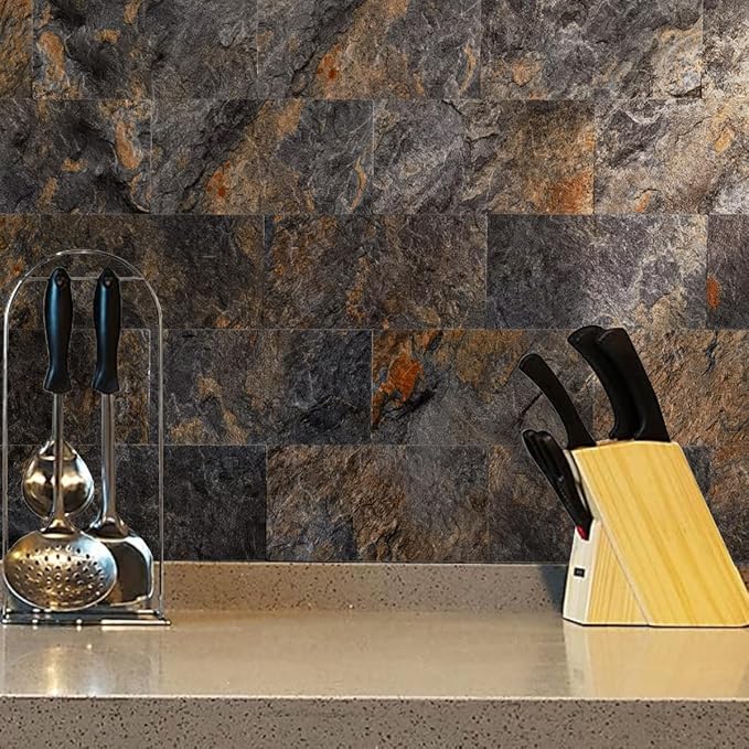 AULIGET 2-Piece Rust Slate Peel and Stick Backsplash Wall Tiles, Laundry Room - Image 8