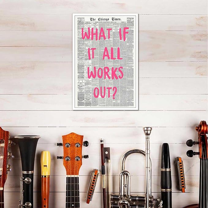 Drimiler What If It All Works Out Poster Retro Newspaper Pink Font Canvas Wall - Image 6