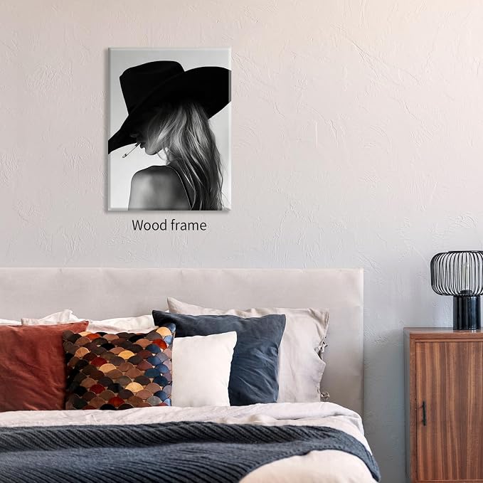 FuSatisYilife Trendy Black And White Framed Wall Art Cool Western Woman Smoking - Image 4