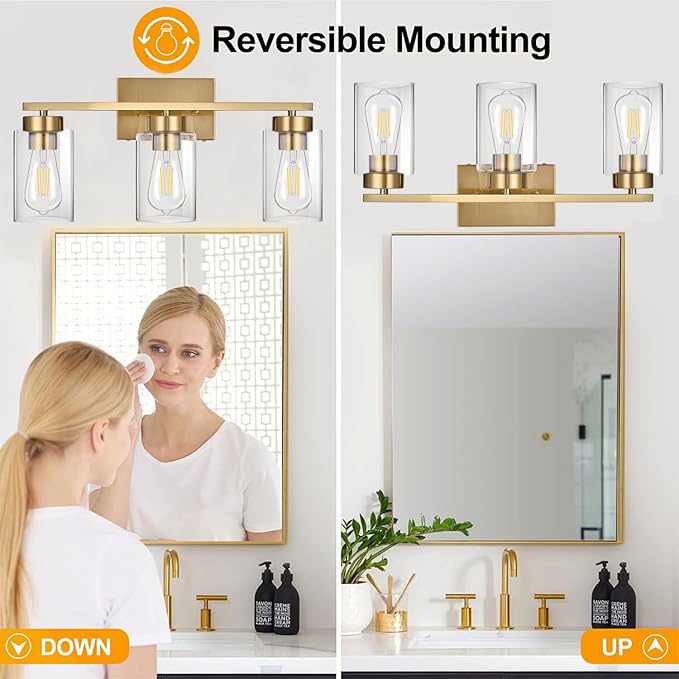 3-Light Bathroom Vanity Light, Modern Brushed Gold Wall Lights - Image 5