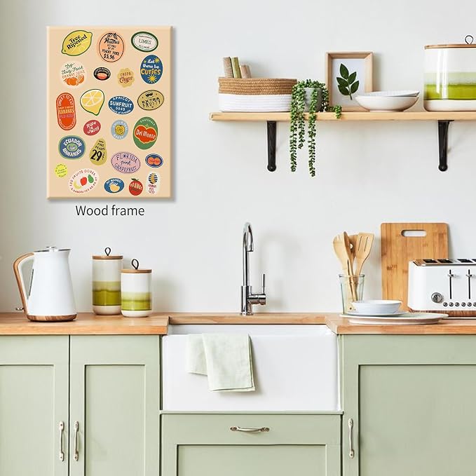 Framed Canvas Wall Art Posters Trendy Kitchen Vintage Fruit Market Pictures - Image 5