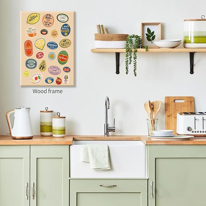 Framed Canvas Wall Art Posters Trendy Kitchen Vintage Fruit Market Pictures - Image 5