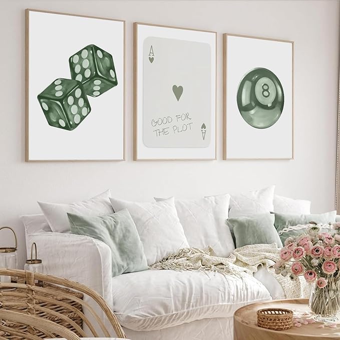 BOKPEN Green Poker Dice Canvas Wall Art Funky Y2K Trendy Preppy Pictures Lucky - Image 4