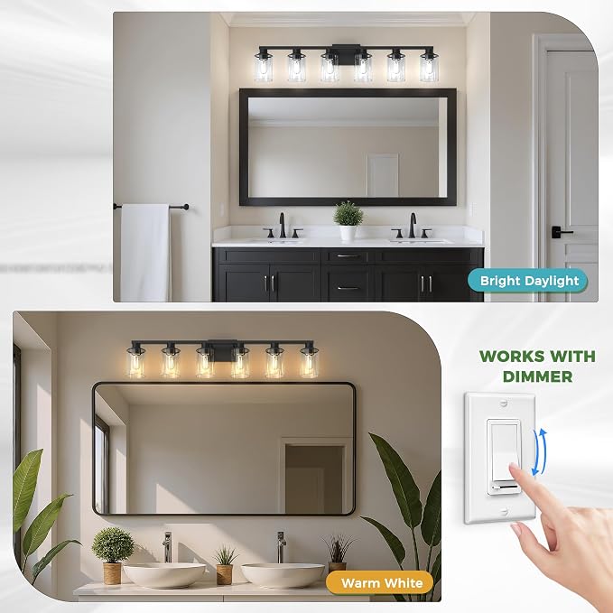 DORESshop Bathroom Light Fixtures, 6-Light Matte Black Bathroom Lighting - Image 3