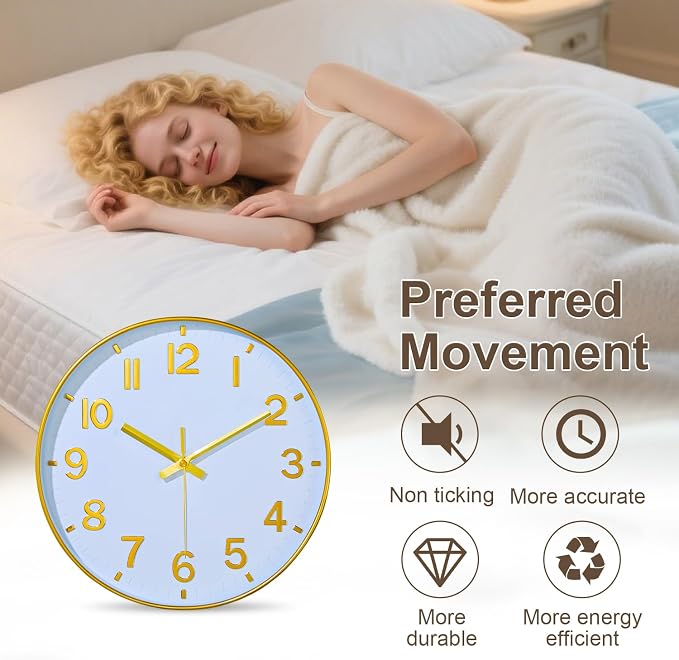 Gold Wall Clocks Battery Operated, 12 Inch Non Ticking Digital Wall Clock - Image 4