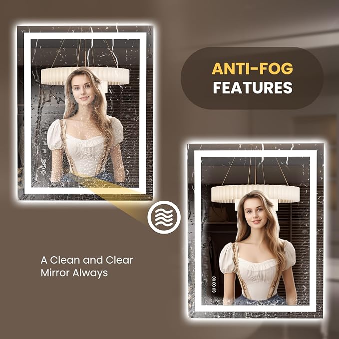 LOAAO 27.6"x35.4" LED Mirror for Bathroom, Lighted Bathroom Mirror - Image 4