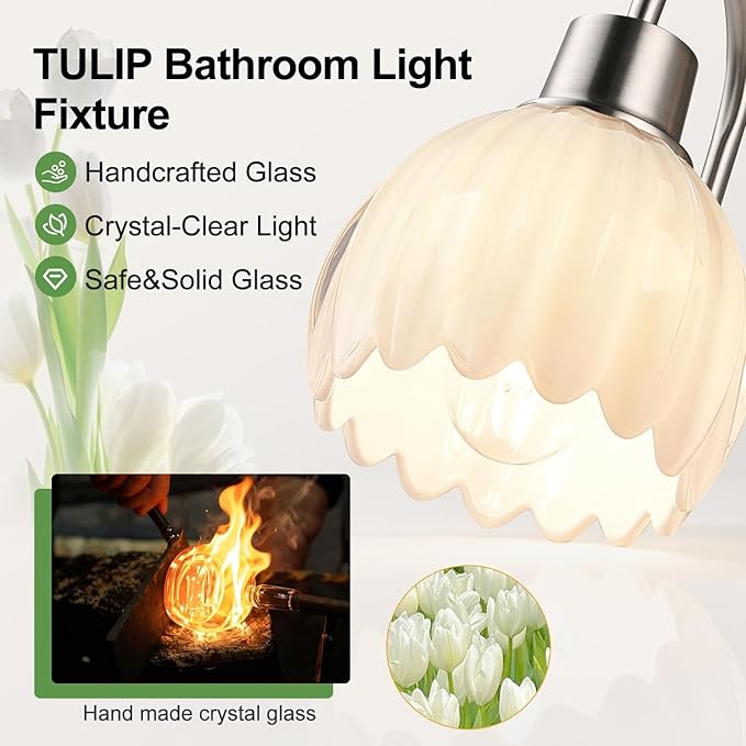 Bathroom Light Fixtures, 3-Light Brushed Nickel Bathroom Vanity Light Over - Image 3