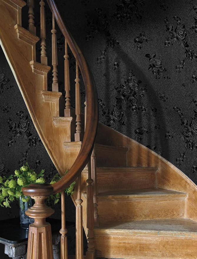 Erfoni Black Peel and Stick Wallpaper Black Floral Embossed Contact Paper - Image 6