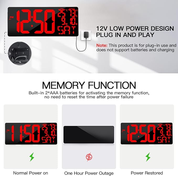 18" Large Digital Wall Clock - Image 5