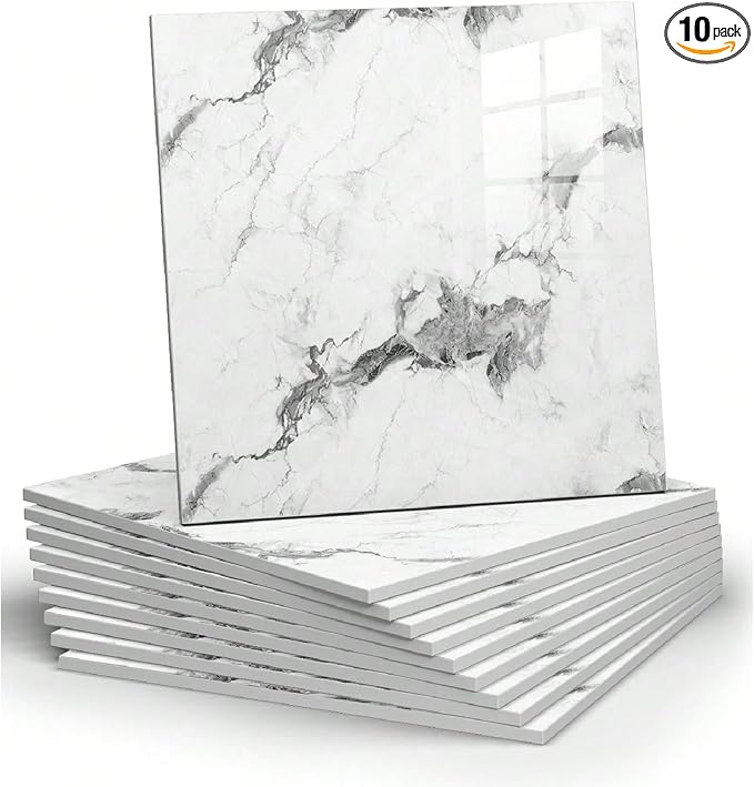 Chejiaye 10pcs Marble Peel and Stick Backsplash Waterproof Washroom Wall Panels by Chejiaye