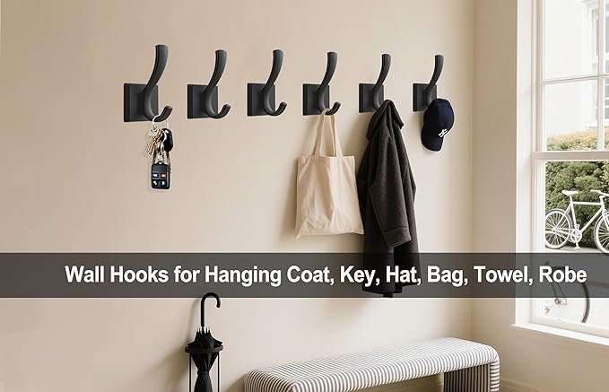 TOFIIGREM Black Towel Hooks, Coat Robe Hooks Bathroom Entryway Mudroom Pool - Image 4