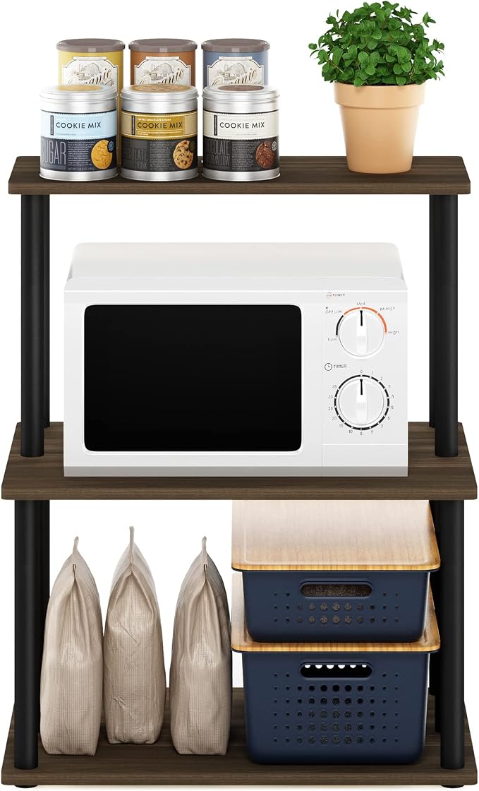 Furinno Turn-N-Tube 3-Tier Toolless Kitchen Storage Shelf, Columbia Walnut/Black - Image 4