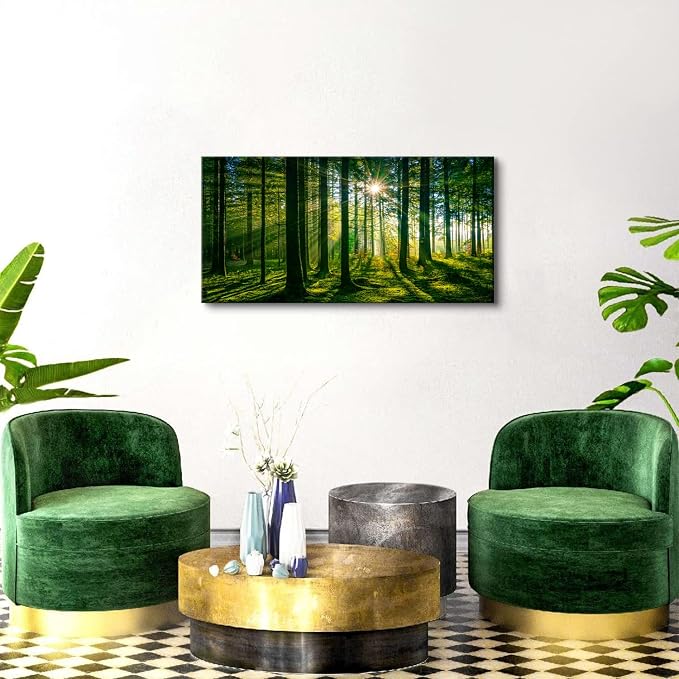 Forest Canvas Wall Art Green Mountain Wall Decor Tree Forest Landscape Prints - Image 2