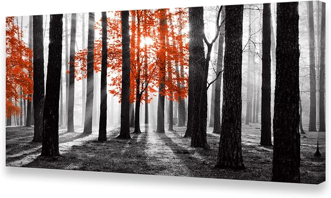 Cao Gen Decor Art S06675 Wall Art Canvas Painting Red Tree in Black and White by Cao+Gen+Decor+Art
