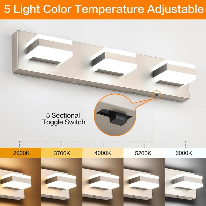 SOLFART Vanity Lighting Over Mirror, 3 Lights Brushed Nickel Bathroom Light - Image 3