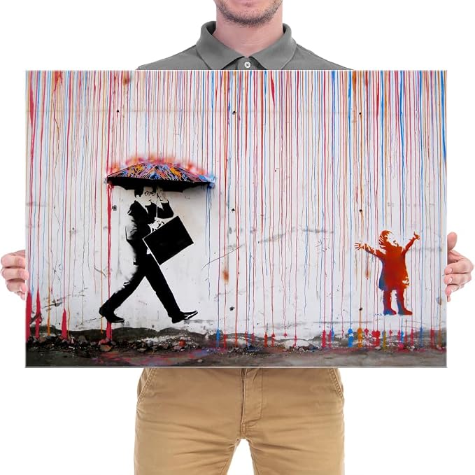 Wieco Art Banksy Raining Day or Colorful Graffiti Street Famous Canvas Prints - Image 6