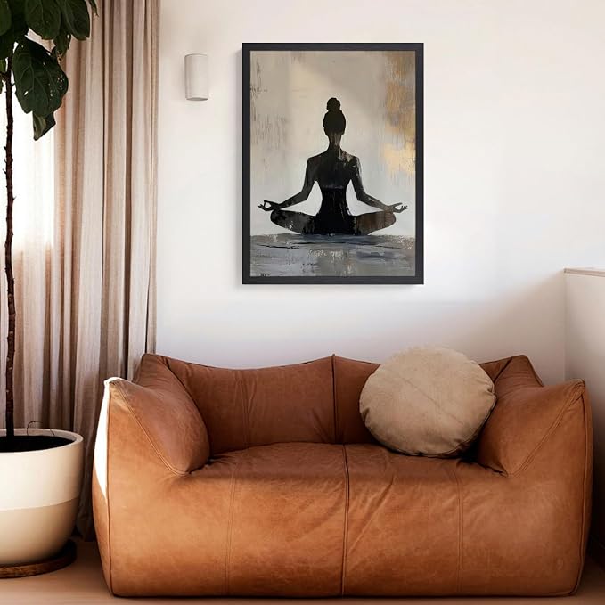 GELDSTEI Wood Framed Zen Wall Art, Modern Yoga Girl Canvas Painting, Tranquil - Image 6