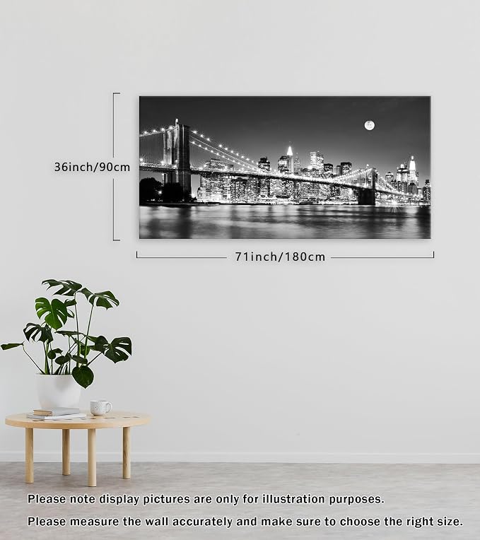 Baisuart-Q30398 Brooklyn Bridge Night View 1 Panels Landscape Artwork Canvas - Image 3