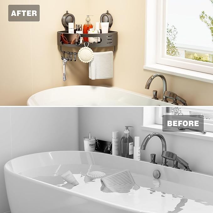 Voldra Corner Shower Caddy Suction Cup, Aluminum Corner Shower Shelves - Image 6