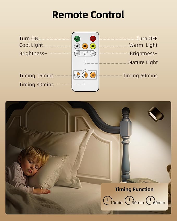 LED Wall Mounted Lights, Rechargeable Wall Sconces Lamp, 3 Color Temps & Remote - Image 2