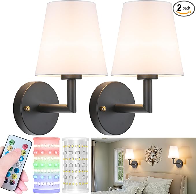 Nekhung Battery Operated Wall Sconces Set of 2, Wireless Wall Light by Nekhung