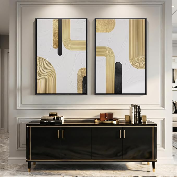 Large Framed Gold Abstract Wall Art Set of 2 - Image 4
