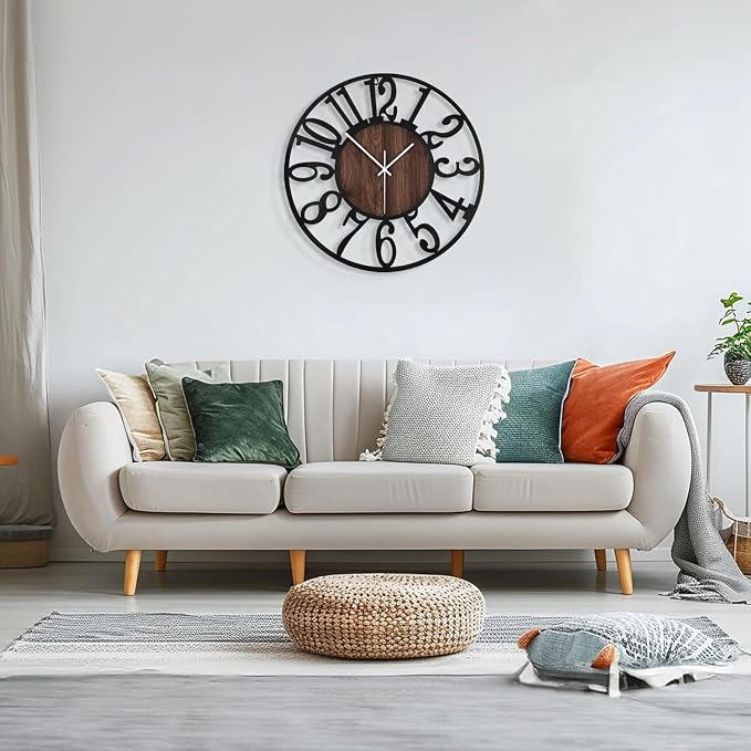 Maxstar Large Round Wall Clock for Living Room Decor Battery Operated Non - Image 8