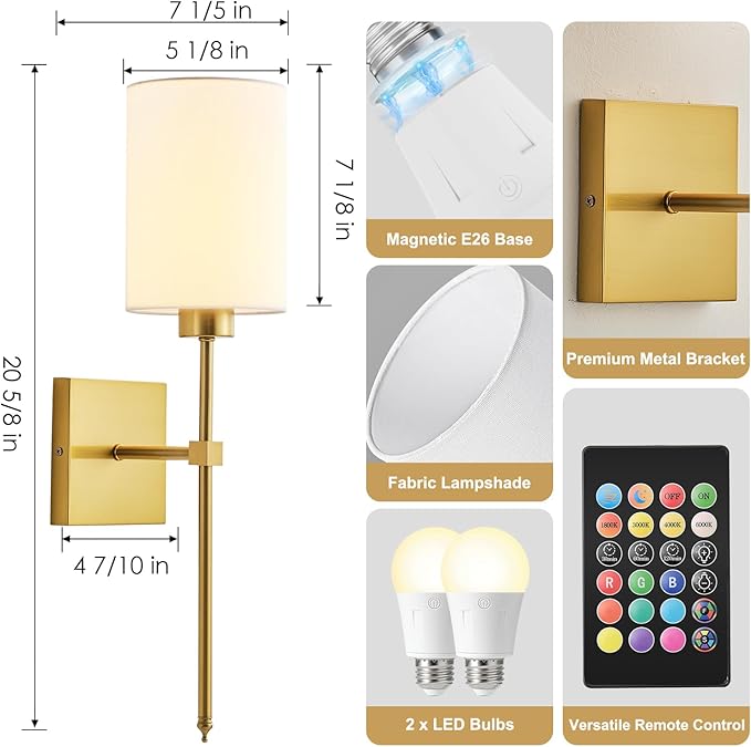 KARTOOSH Battery Operated Wall Sconce Set of Two, Wireless Rechargeable Wall - Image 7