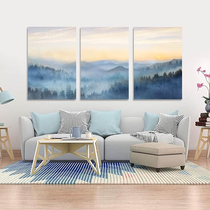 YJYart Foggy Forest Canvas Wall Art Landscape Mountain Wall Art - Image 3