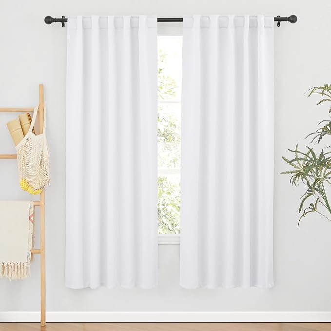 RYB HOME White Curtains for Living Room, Back Tab & Rod Pocket Top Insulating by RYBHOME