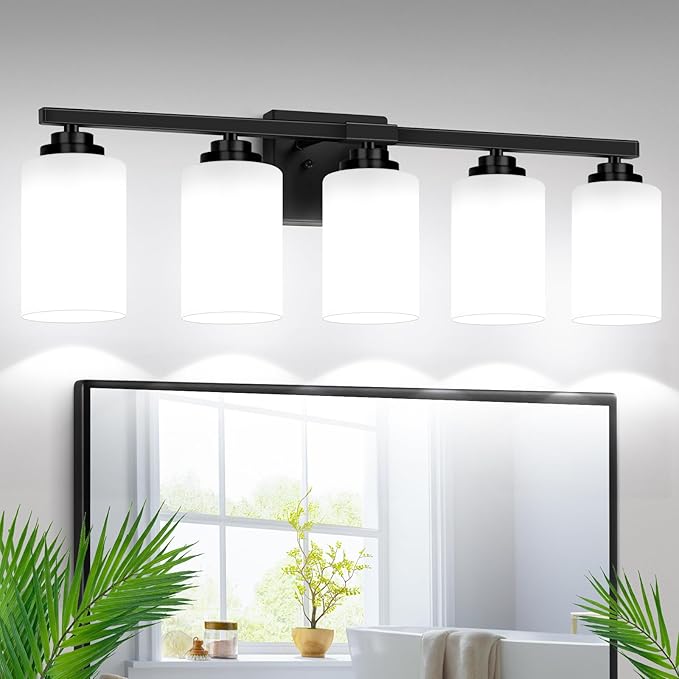 5-Light Bathroom Light Fixtures, Matte Black Light Fixture, Classic Wall Light by WelcometoVerRon