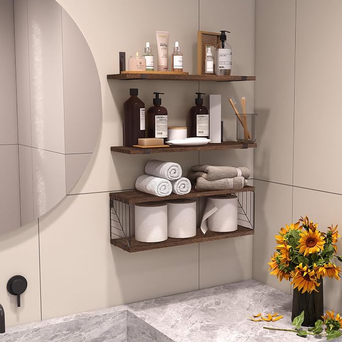 Fixwal Bathroom Floating Shelves Over Toilet, 15.8in Farmhouse Rustic Wood - Image 5