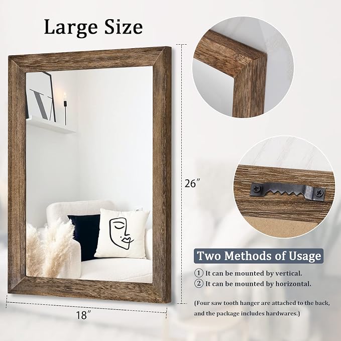 AAZZKANG Rustic Wood Mirror Rectangle Decorative Wall Mirrors - Image 2