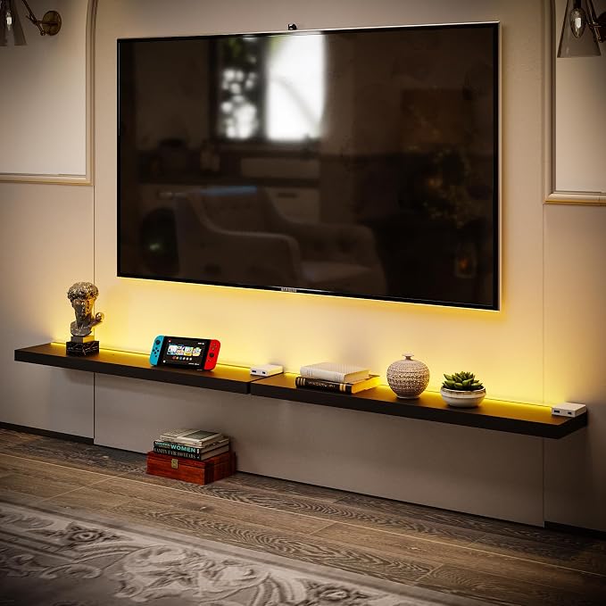 BAMEOS Floating Shelves with LED Light, Wall Mounted Wooden Shelves with - Image 5