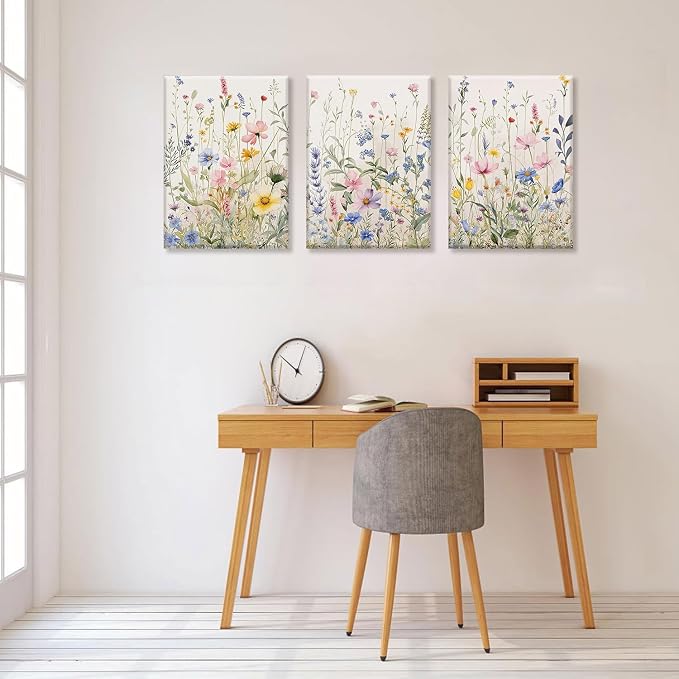 Bwodke Wildflower Wall Art Watercolor Botanical Floral Colorful Canvas Prints - Image 8