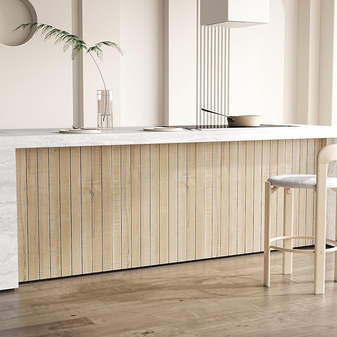 VEELIKE Sand Oak Wood Slat Wall Panels Peel and Stick Faux Wood Panels - Image 7