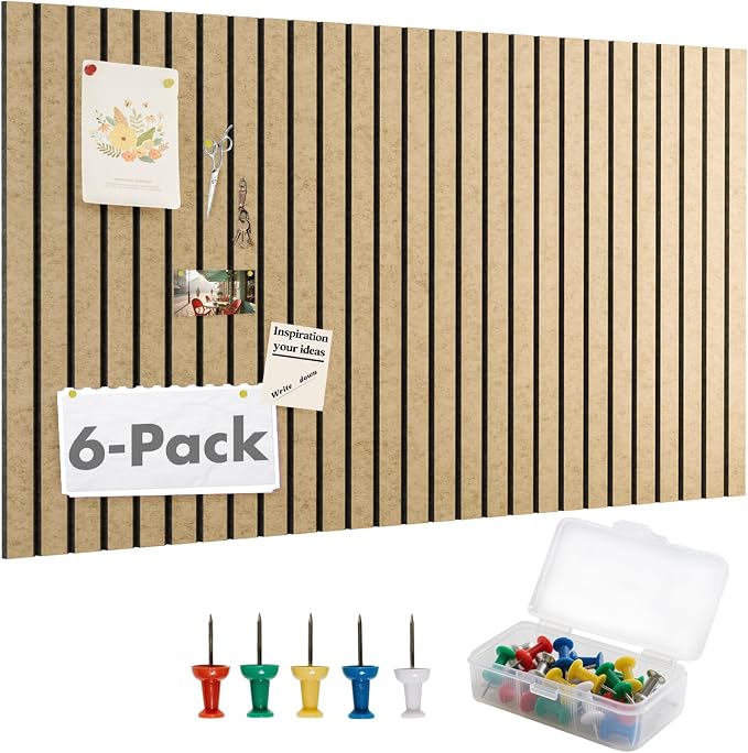 Cork Board Tiles for Wall with Push Pins, Removable 48" x 24" Slat Bulletin by Magrowill