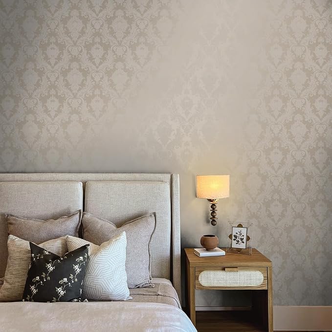 Tempaper Textured Beige Damsel Removable Peel and Stick Damask Wallpaper - Image 4