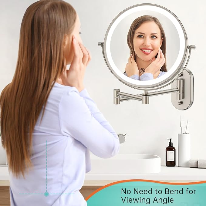 5000mAh Rechargeable Wall Mounted Lighted Makeup Vanity Mirror, Double Sided 1X - Image 7