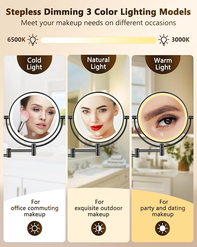 ALHAKIN 9" Wall Mounted Lighted Makeup Mirror, Large Double Sided 1X/10X - Image 3