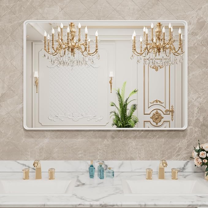LOAAO 40x30 Inch White Metal Framed Bathroom Mirror - Image 8