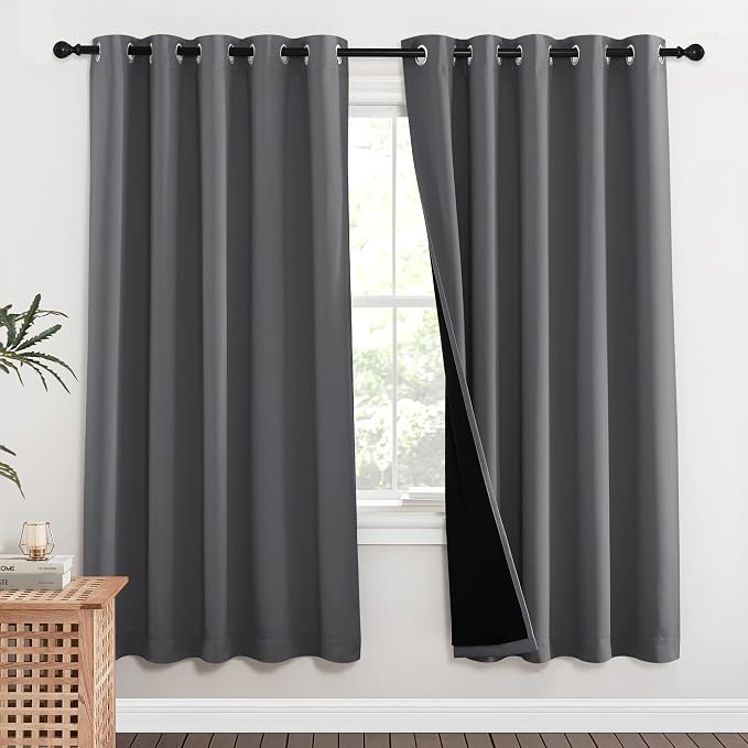 NICETOWN Grey Full Shade Curtain Panels, Pair of Energy Smart & Noise Blocking - Image 2